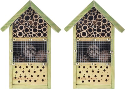 Esschert design doe-het-zelf insectenhotel - 2x stuks - 14x18x26 cm - vlinderhuis/bijenhuis/wespenhotel