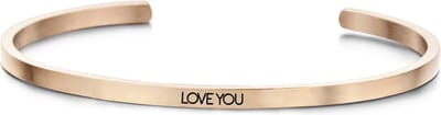 Key Moments 8KM-B00429 - Stalen open bangle met tekst - love you - zirkonia - Cadeau voor haar - one-size - roségoudkleurig