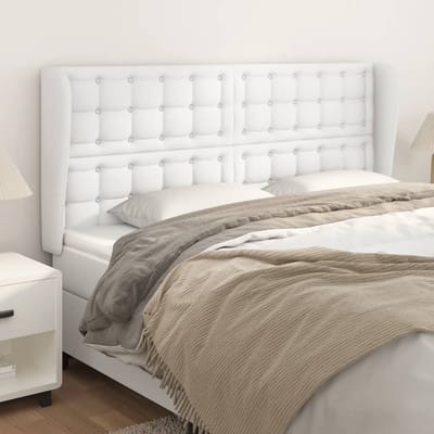 vidaXL - Hoofdbord - met - randen - 183x23x118/128 - cm - kunstleer - wit