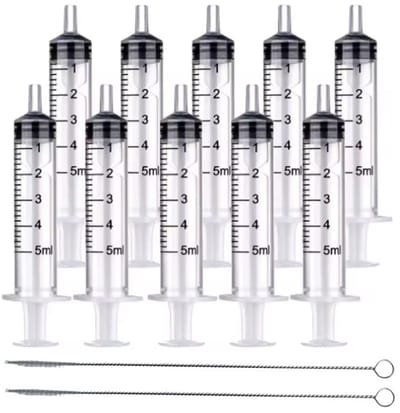 Han-Bar® 10x Plastic Herbruikbare Spuit 5ml – Zonder Naald + 2 borsteltjes