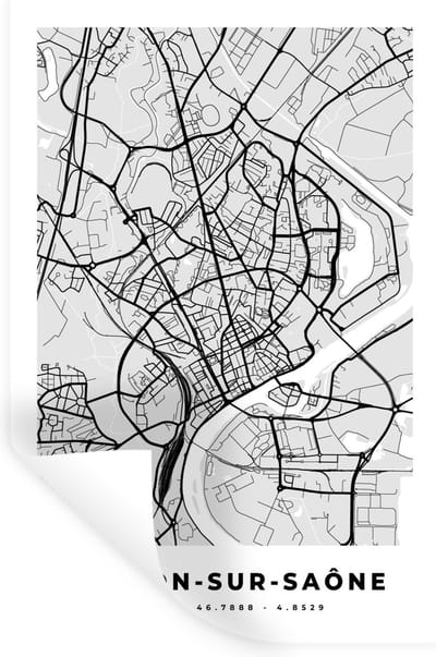 Muurstickers - Sticker Folie - Plattegrond – Chalon-sur-Saône – Stadskaart – Kaart – Frankrijk - 20x30 cm - Plakfolie - Muurstickers Kinderkamer - Zelfklevend Behang - Zelfklevend behangpapier - Stickerfolie