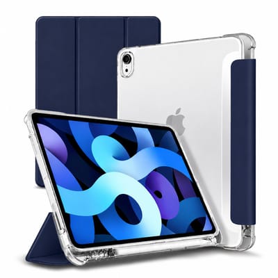 Tolvia Tablet Hoes - Geschikt voor Apple iPad 11 (2025 A16) / Apple iPad 10.9 (2022) - Met Pencil Houder & Transparante Acryl Achterkant - Donkerblauw