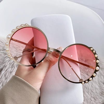 Lunettes de Soleil Rondes Perle Femmes Dégradé Vintage Lunettes de Soleil Féminines Luxe Designer Élégant Rétro Monture Métal UV400 as picture