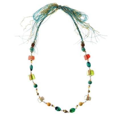 Behave® kralen ketting - multi kleur blauw 70 cm - trendy fashionaccessoire