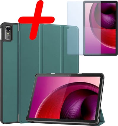 Hoesje Geschikt voor Lenovo Tab M10 5G - Met Screenprotector - Trifold Bookcase - Hard Cover - Hardcover Book Case - Tablet Hoes - Donkergroen