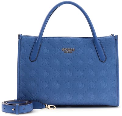 GUESS handtas schoudertas Jodi Tote Grey Blue Logo blauw