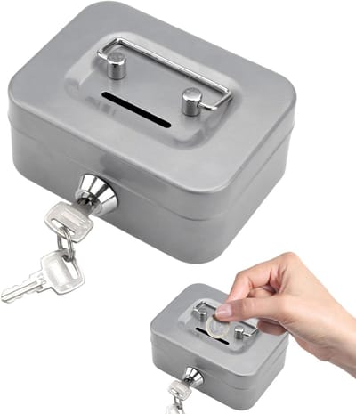 Kleine Geldcassette - Geldkistje Kluisje - Veilig Geld Bewaren - Cilinderslot - 11.5 cm Breed - Zilver