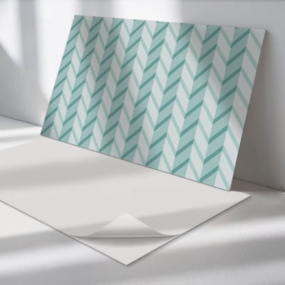 Wallfluent Vinyl Tegels - Zigzag Strepenpatroon Vinyl Vloer Tegels - 40 cm x 20 cm - Turkoois PVC Tegels - 10 stuks - Rechthoek PVC Tegels - Patroon Plaktegels - Zelfklevende Vinyl Tegels - Plaktegels Keuken en Badkamer