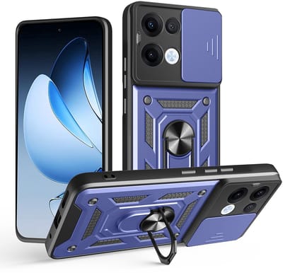 MobyDefend Hoesje - Geschikt voor Oppo Reno13 - Pantsercase Met Draaibare Ring - Blauw