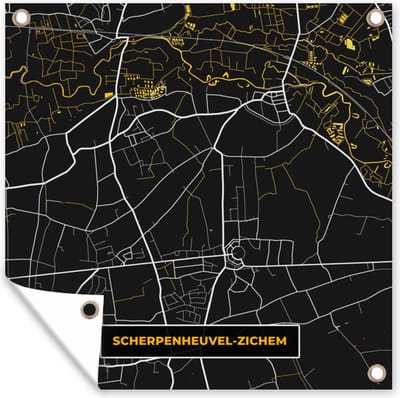 Tuin poster Plattegrond - Kaart - Scherpenheuvel-Zichem - Stadskaart - Goud - 200x200 cm - Tuindoek