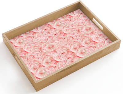 Dienblad hout 40x30 cm - Schootdienblad - Vloeiend - Olieverf - Roze - Borrelplank rechthoek - Plateau dienbladen