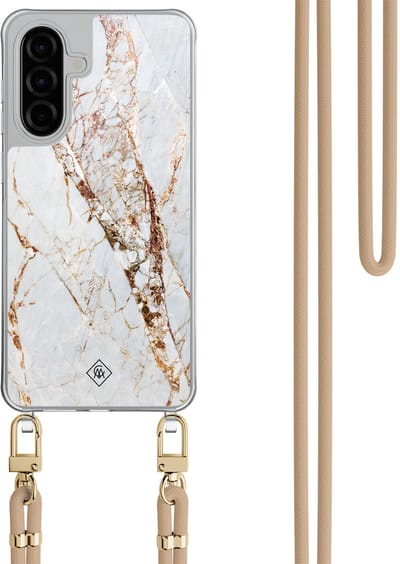 Casimoda® hoesje met beige koord - Geschikt voor Samsung A36 - Marmer Goud - Afneembaar koord - TPU/polycarbonaat - Goudkleurig