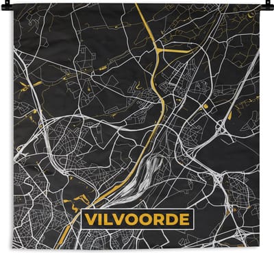 Wandkleed - Wanddoek - Stadskaart - Vilvoorde - Goud - Plattegrond - Kaart - 180x180 cm - Wandtapijt