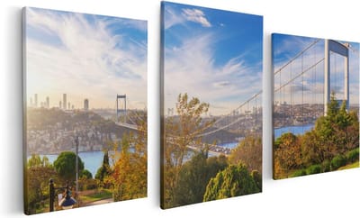 Artaza Canvas Schilderij Drieluik Bosphorus Brug In Instanbul - 120x60 - Foto Op Canvas - Canvas Print