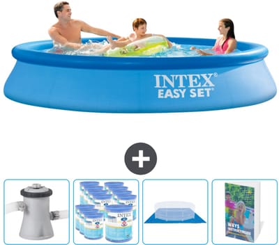 Intex Rond Opblaasbaar Easy Set Zwembad - 305 x 61 cm - Blauw - Inclusief Pomp Filters - Grondzeil - Zwembadgids