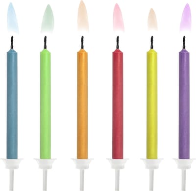 PartyDeco - Taartkaarsjes gekleurde vlammen 6st.
