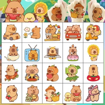 20 stuks Schattige Anime Capybara Tattoeage Stickers Cartoon Tijdelijke Waterdichte Tattoos Sticker Pakket Meisje Verjaardagscadeau Speelgoed