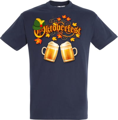 T-shirt Oktoberfest hoed en bier | Oktoberfest dames heren | Tiroler outfit | Carnavalskleding dames heren | Navy | maat XS