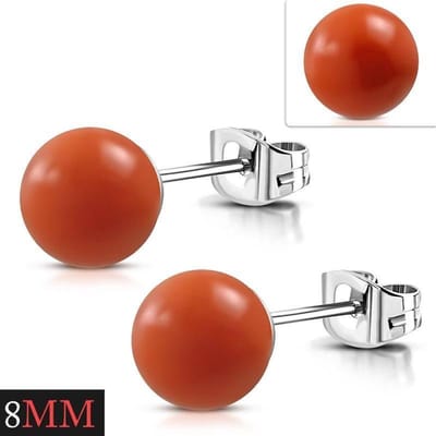 Aramat Jewels | Oorbellen | RVS Bolletjes Oorbellen Kleurrijk Acryl - Vrolijke Oorstekers | 8mm / Oranje | | | | | Verkleurd niet