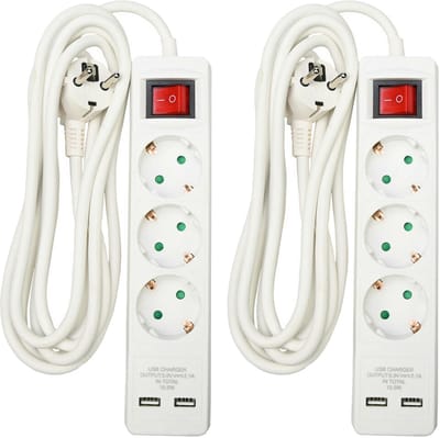 Benson Stekkerdoos 3-voudig- 2x usb - schakelaar - geaard - wit - 300 cm - stekkerdozen - verlengsnoeren