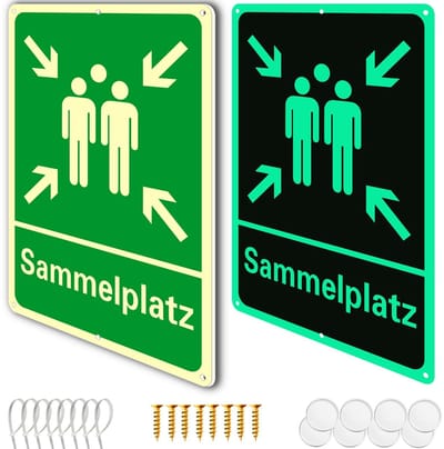 Dailygoods - 2 verzamelplaatsen bord buiten aluminium DIN 7010 hardschuimplaat verzamelpunt verzamelpunt met UV, (m 20x30), bescherming, verzamelplaats bord oplichtend buiten (veiligheidsborden)