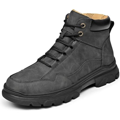 Heren Herfst Nieuwe High-Top Casual Worker Boot Zacht Leer Mid-Top Motorfiets Sport Brits Echt Leer Mode Schoenen 46 gray