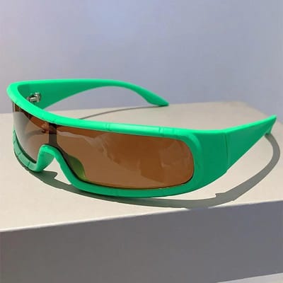 Lunettes de soleil monobloc vintage Y2k Hommes Élégantes Nouvelles Punk Futuristes Masque d'extérieur Protection Solaire Tendance Enveloppantes Rondes Lunettes UV400 1PC brown