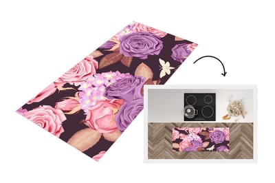 Keukenloper - Loper keuken - Rozen - Insect - Paars - Roze - 120x50 cm - Keukenloper vinyl