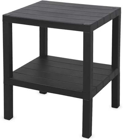 Kleine Kunststof Bijzettafel Antraciet met 2 Niveaus voor Woonkamer en Balkon - 45 x 38 cm