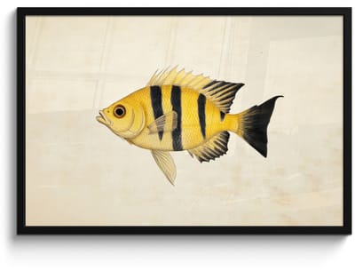 Poster in lijst - Fotolijst 90x60 cm - Posters - Geel - Vis - Strepen - Tropisch - Posterlijst zwart - Decoratie - Wanddecoratie woonkamer - Muurdecoratie slaapkamer
