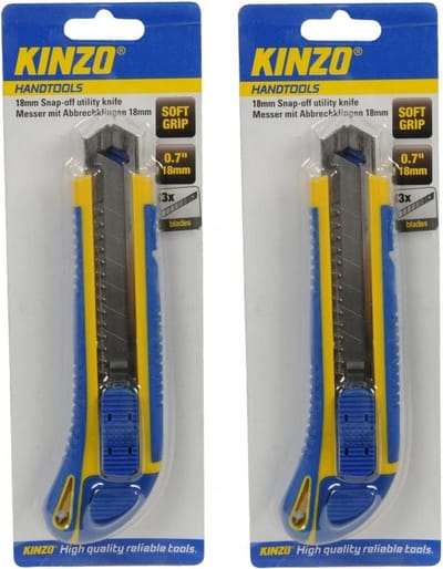 Kinzo hobby snijmesjes - 2x stuks - 18 mm - breekmesjes - metaal/kunststof - met reserve messen