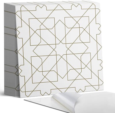Coloray Plaktegels - Geometrisch lijnenpatroon Zelfklevende Tegels - 20 cm x 20 cm - Beige Plaktegels - 20 stuks - Vierkant PVC Tegels - Plaktegels Badkamer - Plaktegels Vloer - Vinyl Tegels Zelfklevend - Wandtegel Zelfklevend