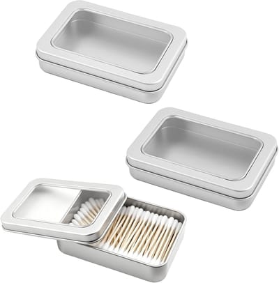 Set van 2 Opbergdozen voor Wattenstaafjes en Tandzijde, Draagbare Organizer voor Badkamer en Reizen, Lege Metalen Houder voor Haaraccessoires en Flossticks