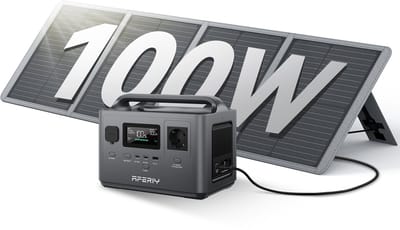 AFERIY 400W 256Wh Powerstation met 100W Zonnepaneel - LiFePO4 Batterij - Snelladen in 1.5u - 5 Poorten - Sinusgolf 230V - UPS Stroomvoorziening