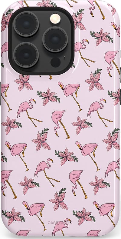 Casetastic hoesje geschikt voor Apple iPhone 15 Pro - MagSafe - Dubbellaagse bescherming - Tropisch Roze Flamigo Bloemen Paradijs - Fashion Case - Lichtgrijs Wit Lichtroze