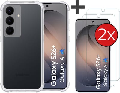 Hoesje met 2 Stuks Screenprotectors Geschikt voor Samsung Galaxy S26 Plus Hoesje Siliconen Shockproof Case - Arara Backcover- Transparant