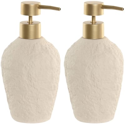 Atmosphera Zeeppompje/dispenser - 2x - beige - ABS / Polystone - 8 x 18 cm - natuurlijke look