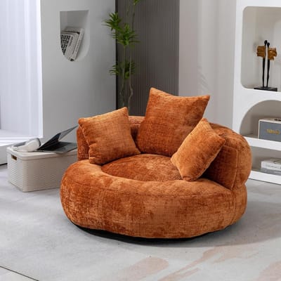 Zitzak Fauteuil - Luie Stoel - Ontspannen Zitten - Ergonomisch Ontwerp - 108x108x52 cm - Oranje Chenille