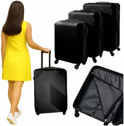 Trizand 3‑in‑1 kofferset zwart – ABS met TSA slot & 360° wielen