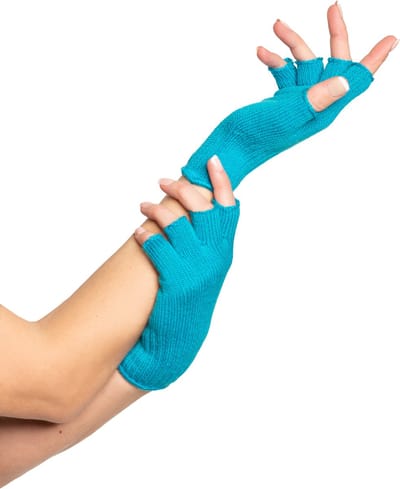 Partychimp Vingerloze Handschoenen voor bij Carnavalskleding Dames Carnaval Accessoires Verkleedkleren Volwassenen - Turquoise- Katoen/Polyamide/Elastaan - One-Size