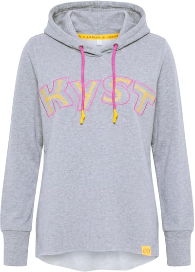 Laurasøn - Dames - Sweatshirt met capuchon en print - Grijs melange - Maat 44+