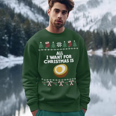 Groningen Kersttrui Groen All I Want For Christmas Is Eierbal - Maat XS - Uniseks Fit - Kerstkleding Voor Dames & Heren