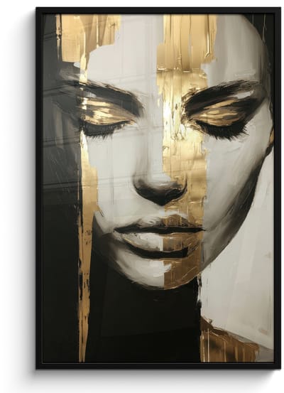 Poster in lijst - Fotolijst 80x120 cm - Posters - Ogen - Gezicht - Goud - Strepen - Posterlijst zwart - Decoratie - Wanddecoratie woonkamer - Muurdecoratie slaapkamer