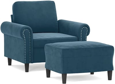vidaXL - Fauteuil - met - voetenbank - 60 - cm - fluweel - blauw