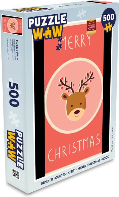Puzzel Rendier - Quotes - Kerst - Merry christmas - Rood - Vintage - Legpuzzel - Puzzel 500 stukjes - Kerst - Cadeau - Kerstcadeau voor mannen, vrouwen en kinderen
