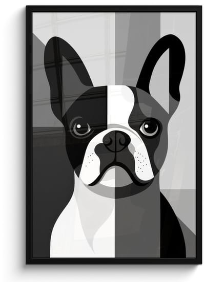 Poster in lijst - Fotolijst 60x90 cm - Posters - Buldog - Zwart - Abstract - Vlakken - Posterlijst zwart - Decoratie - Wanddecoratie woonkamer - Muurdecoratie slaapkamer