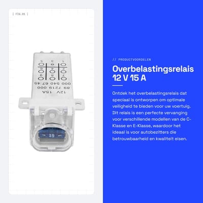 Dailygoods - Overbelastingsrelais - 12 V 15 A - Warmtebescherming - Vervanging voor C-Klasse en E-Klasse - Betrouwbare overbelastingsbeveiliging - Ges...