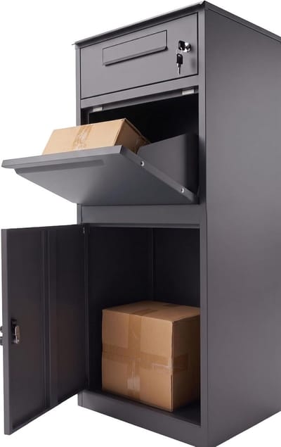 Pakketbrievenbus - Brievenbus met vak - Post en pakketten ontvangen - Weerbestendig staal - 112 cm hoog - Antraciet