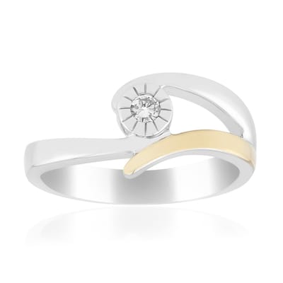 Cavill - Zilveren Annette ring met 0,065 ct I1 G Ronde Briljant - 925 Sterling Zilver met Gouden Accenten - Bezelzetting - Stijlvol en Elegant