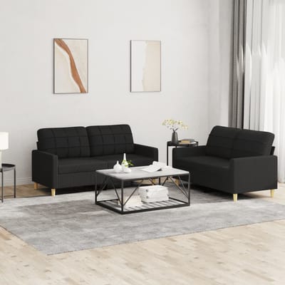 vidaXL - 2-delige - loungeset - met - kussens - stof - zwart